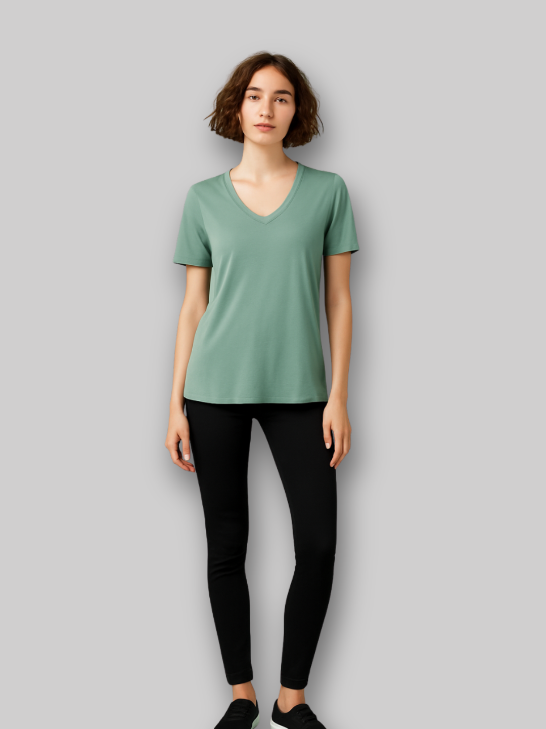 thumbnail image 2 of Women's V-Neck Knit Cotton Stretchy Fit T-Shirt – New With Tags, 5951 2 of 5