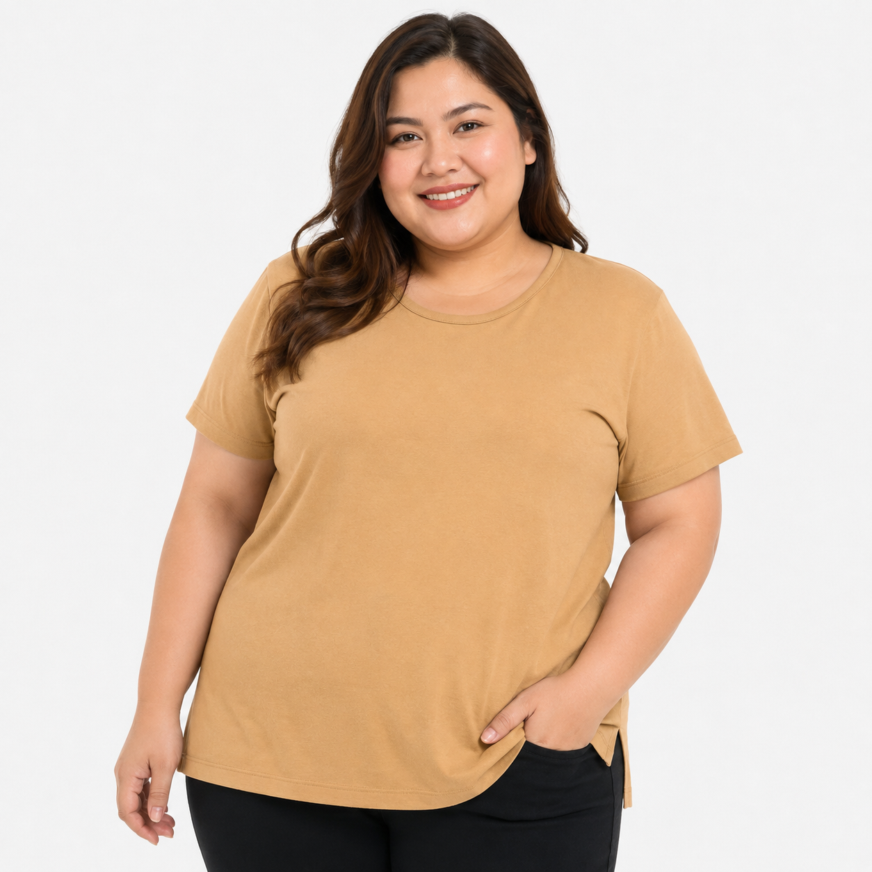 Women plus size boat neck t-shirt 100% cotton