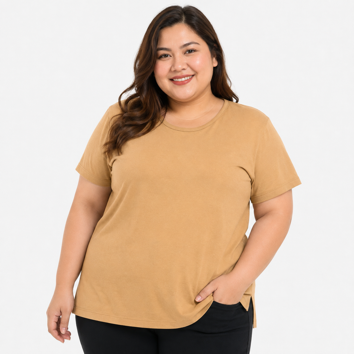 Women plus size boat neck t-shirt 100% cotton