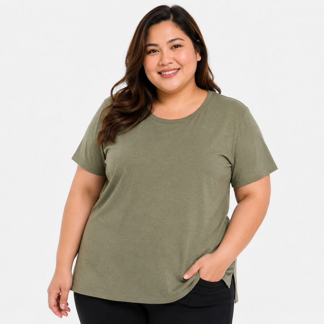 Women plus size boat neck t-shirt 100% cotton